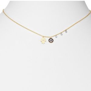 Meira T Diamond Hamsa 14K Yellow Gold Evil Eye Necklace (16”)